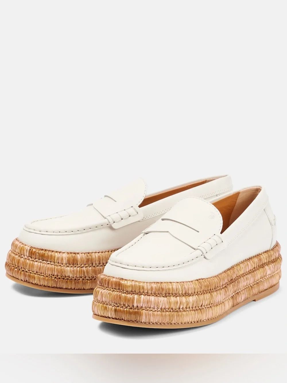 ππΌπ TODβS Leather and raffia platform loafers size 7 US/ 37 European - Picture 7 of 16